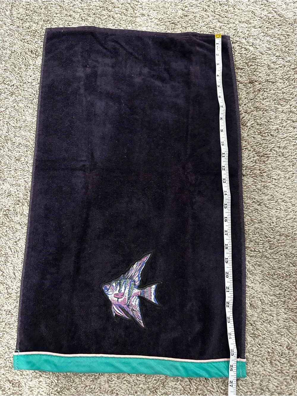 R.A. Briggs Cotton Hand Towel Embroidered Fish Navy/Teal 15 x 26 in